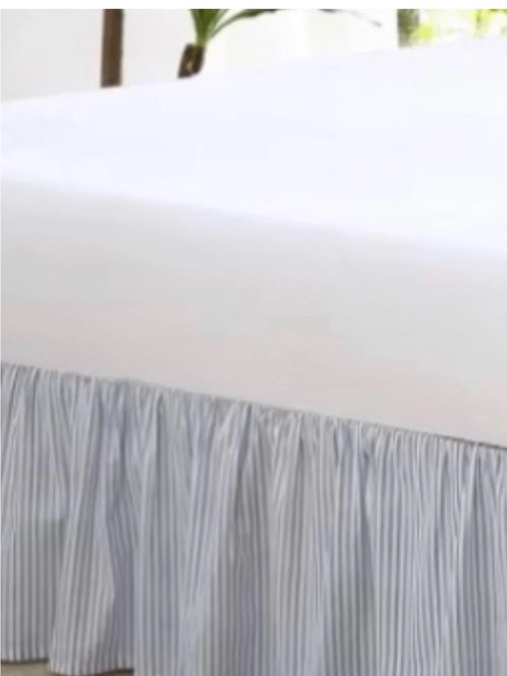 Cottage Charm KING Laura Ashley Bedskirt Classic Ticking Stripe Blue Ruffle